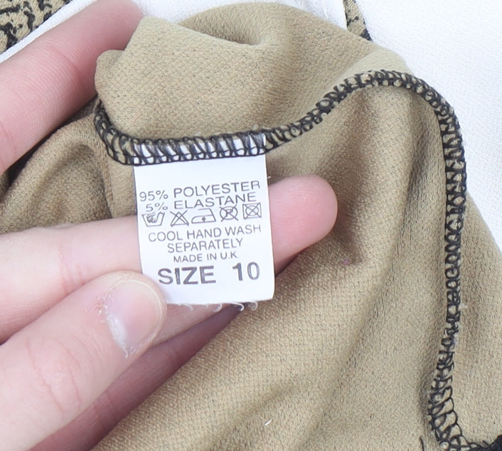 Passion Womens Beige Geometric Tunic Blouse Size 10 Long Sleeve