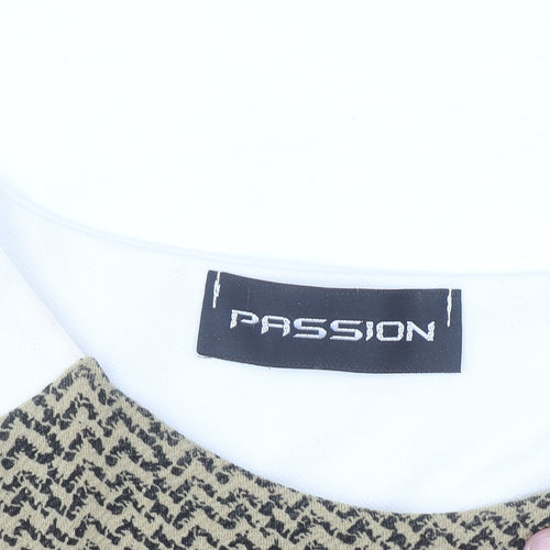 Passion Womens Beige Geometric Tunic Blouse Size 10 Long Sleeve