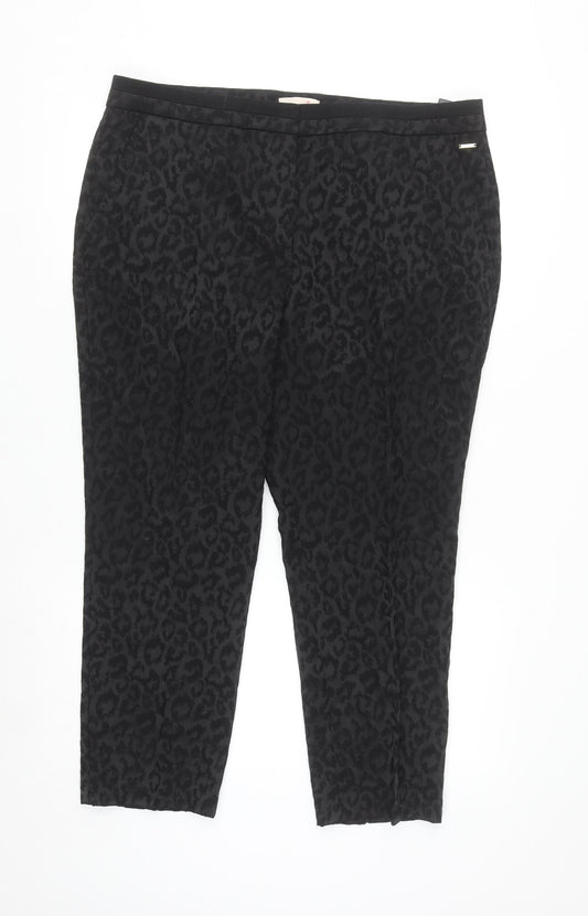 Marks and Spencer Women’s Black Animal Print Cotton Blend Trousers UK 18 Short