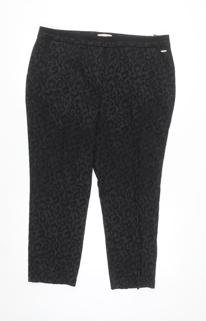 Marks and Spencer Women’s Black Animal Print Cotton Blend Trousers UK 18 Short