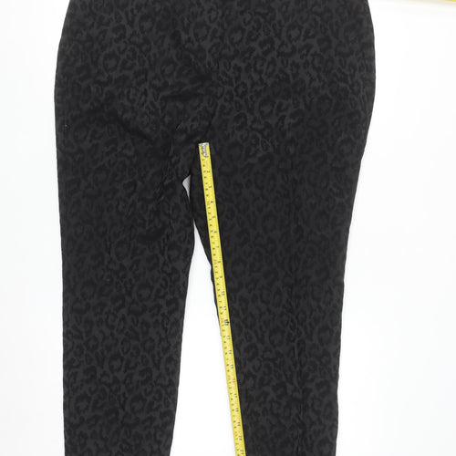Marks and Spencer Women’s Black Animal Print Cotton Blend Trousers UK 18 Short