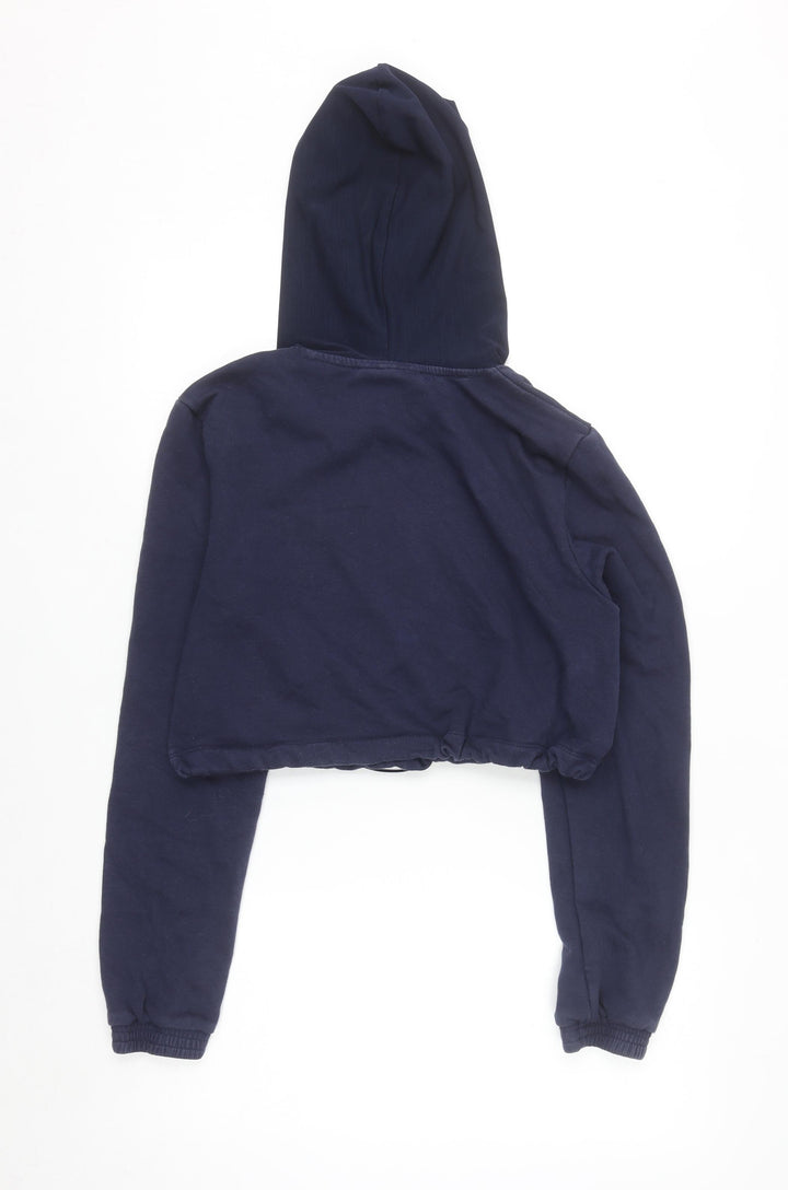 Fila Women's Navy Cropped Hoodie Size M Cotton Blend Logo Pullover
