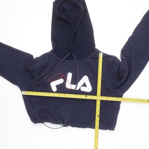 Fila Women's Navy Cropped Hoodie Size M Cotton Blend Logo Pullover