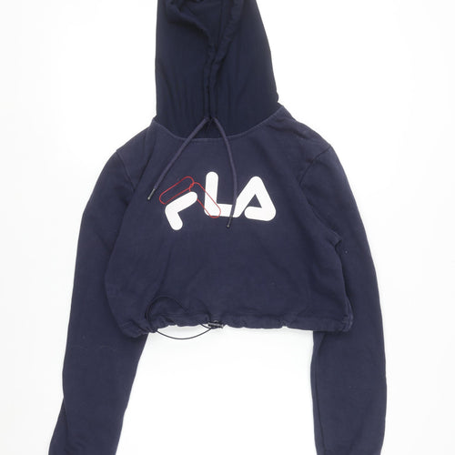 Fila Women's Navy Cropped Hoodie Size M Cotton Blend Logo Pullover