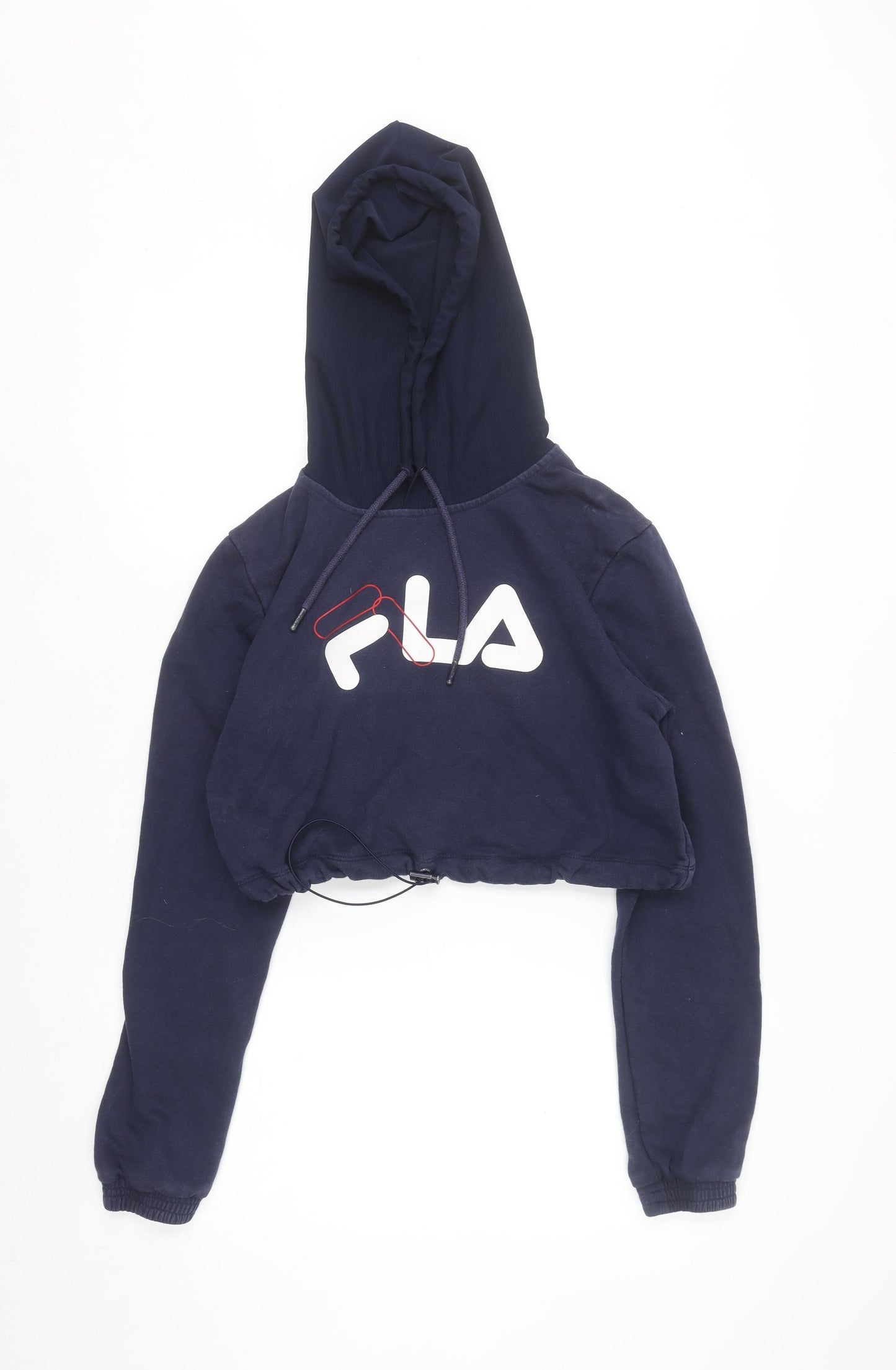 Fila Women's Navy Cropped Hoodie Size M Cotton Blend Logo Pullover