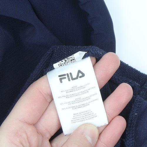 Fila Women's Navy Cropped Hoodie Size M Cotton Blend Logo Pullover