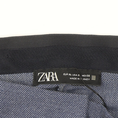 Zara Women Blue Slim Fit Cropped Tapered Trousers Size XL
