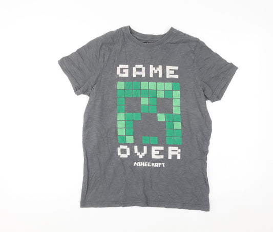 Jinx Minecraft Boys Grey 12-13 Years Graphic Cotton Short Sleeve T-Shirt