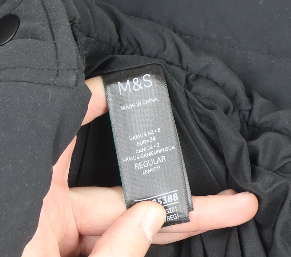 Marks and Spencer Women's Black Long Puffer Coat Size 6 Hooded Stormwear