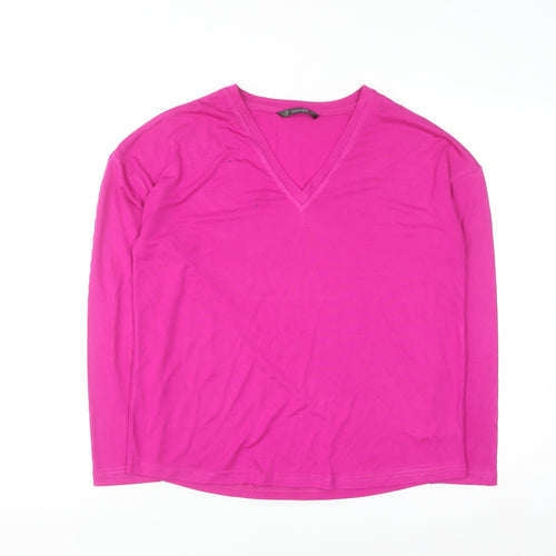 Dunnes Stores Women's Pink V-Neck Long Sleeve Basic T-Shirt XS