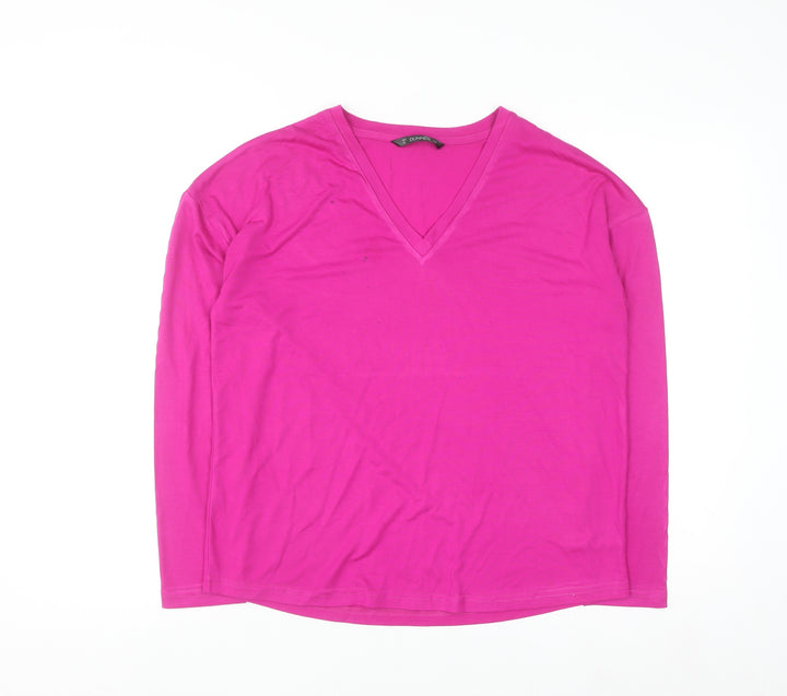 Dunnes Stores Women's Pink V-Neck Long Sleeve Basic T-Shirt XS