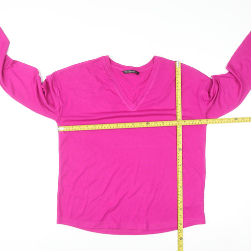 Dunnes Stores Women's Pink V-Neck Long Sleeve Basic T-Shirt XS
