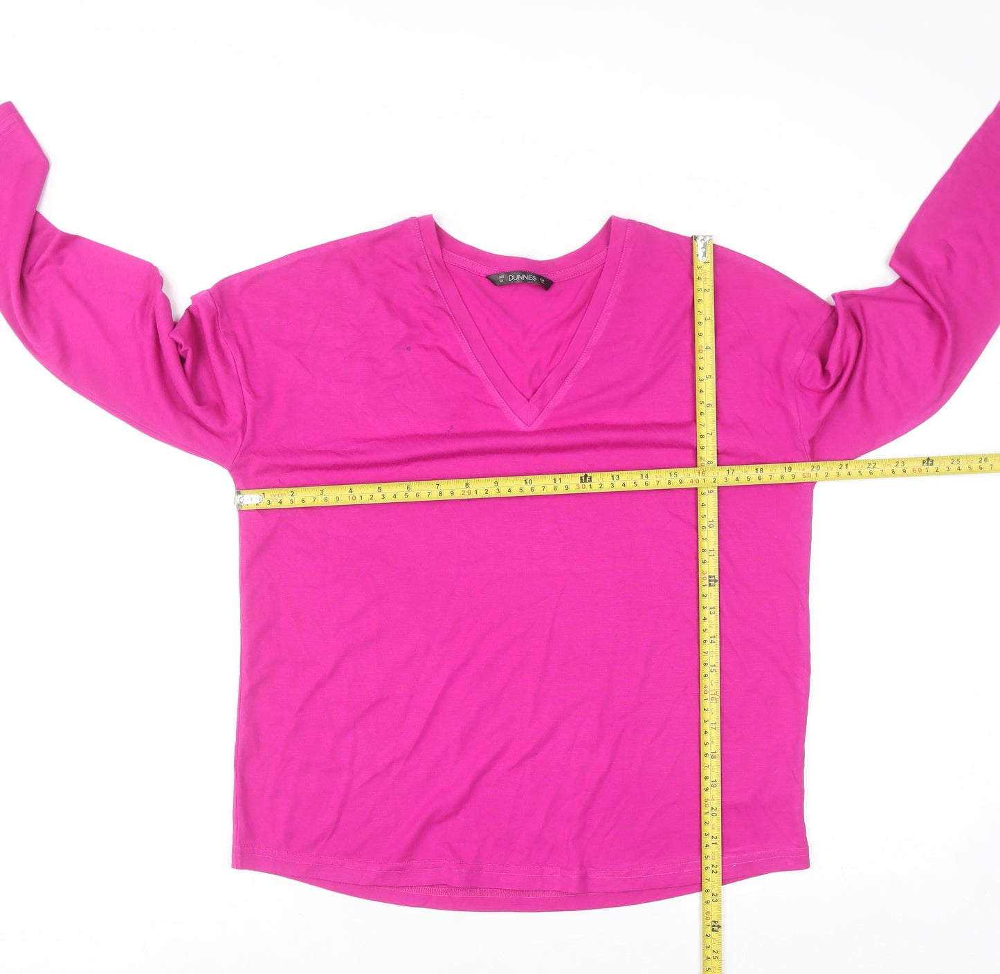 Dunnes Stores Women's Pink V-Neck Long Sleeve Basic T-Shirt XS