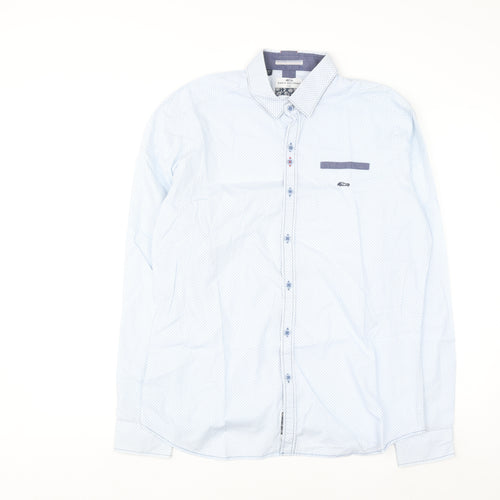 Dario Beltran Men's Blue Slim Fit Long Sleeve Cotton Shirt L 42in
