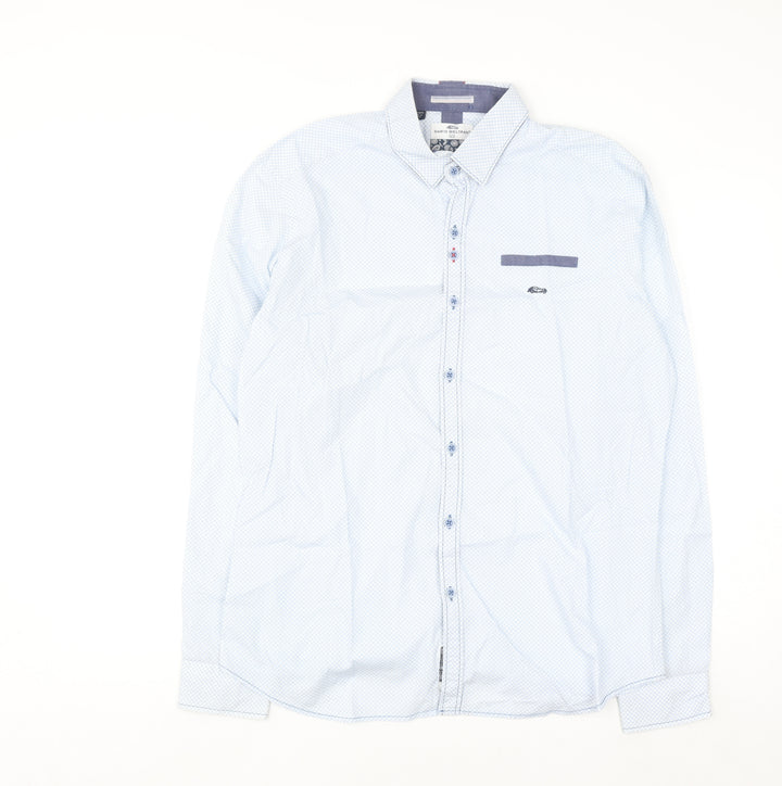 Dario Beltran Men's Blue Slim Fit Long Sleeve Cotton Shirt L 42in