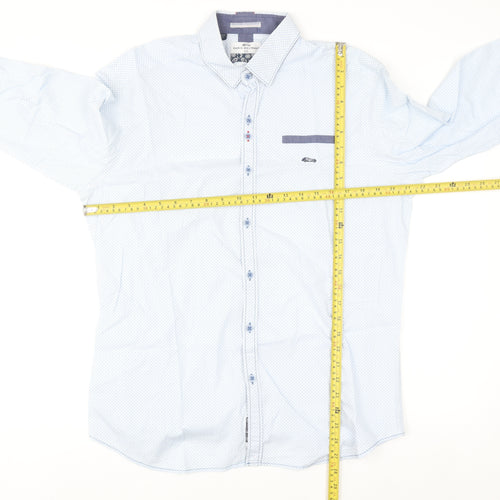 Dario Beltran Men's Blue Slim Fit Long Sleeve Cotton Shirt L 42in