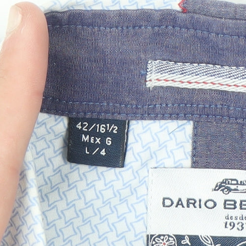 Dario Beltran Men's Blue Slim Fit Long Sleeve Cotton Shirt L 42in