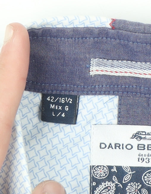 Dario Beltran Men's Blue Slim Fit Long Sleeve Cotton Shirt L 42in