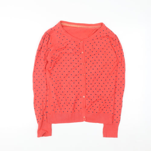 St. Bernard Women’s Coral Heart Print V-Neck Button Cardigan Size 12
