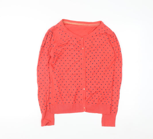 St. Bernard Women’s Coral Heart Print V-Neck Button Cardigan Size 12
