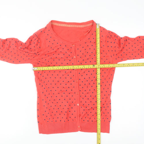 St. Bernard Women’s Coral Heart Print V-Neck Button Cardigan Size 12