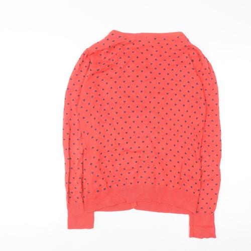 St. Bernard Women’s Coral Heart Print V-Neck Button Cardigan Size 12