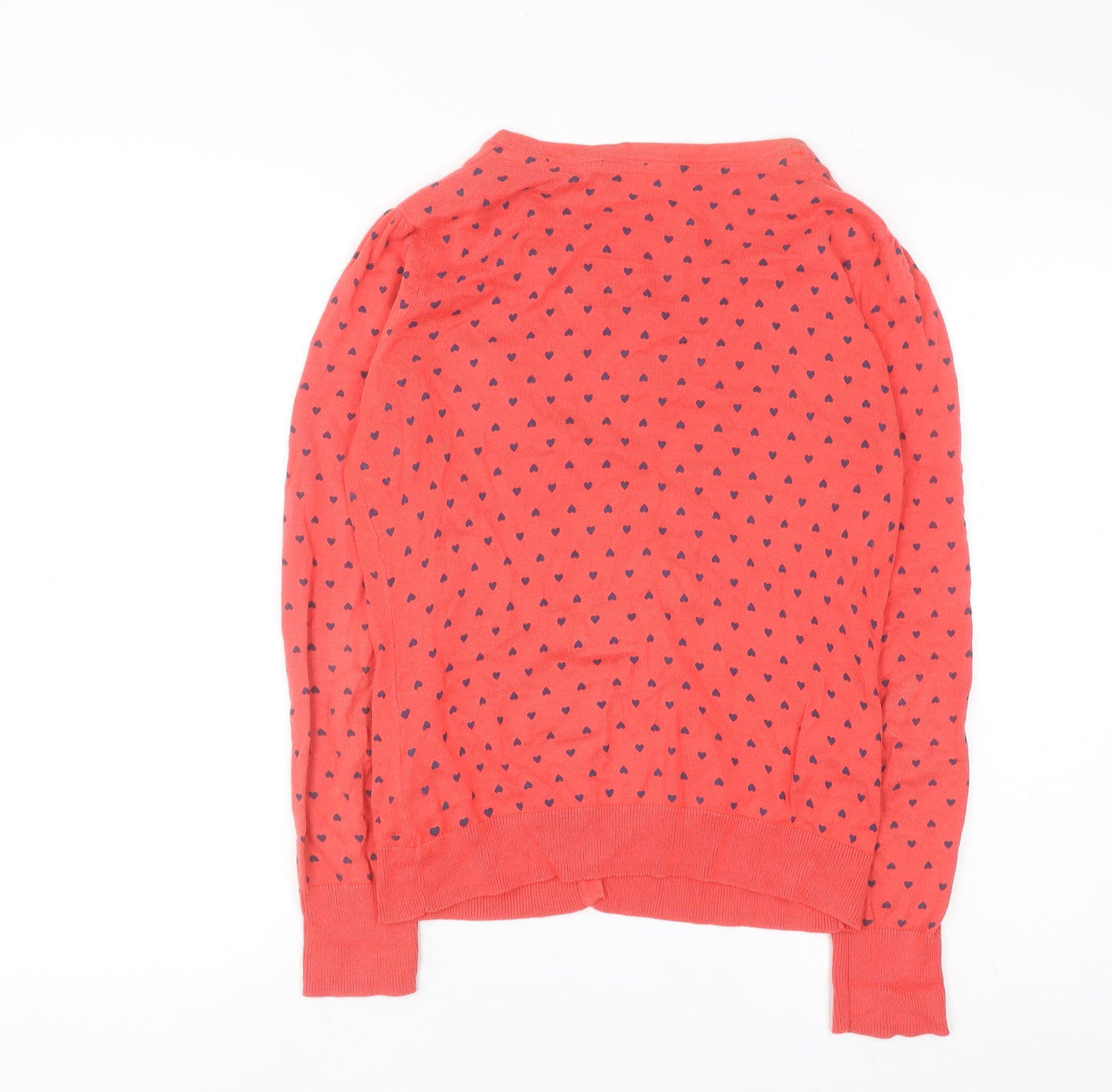 St. Bernard Women’s Coral Heart Print V-Neck Button Cardigan Size 12