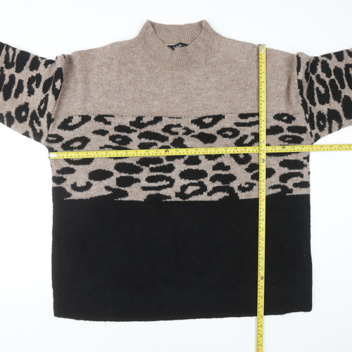 Yours Women Beige Black Animal Print Mock Neck Long Sleeve Jumper Size 18-20