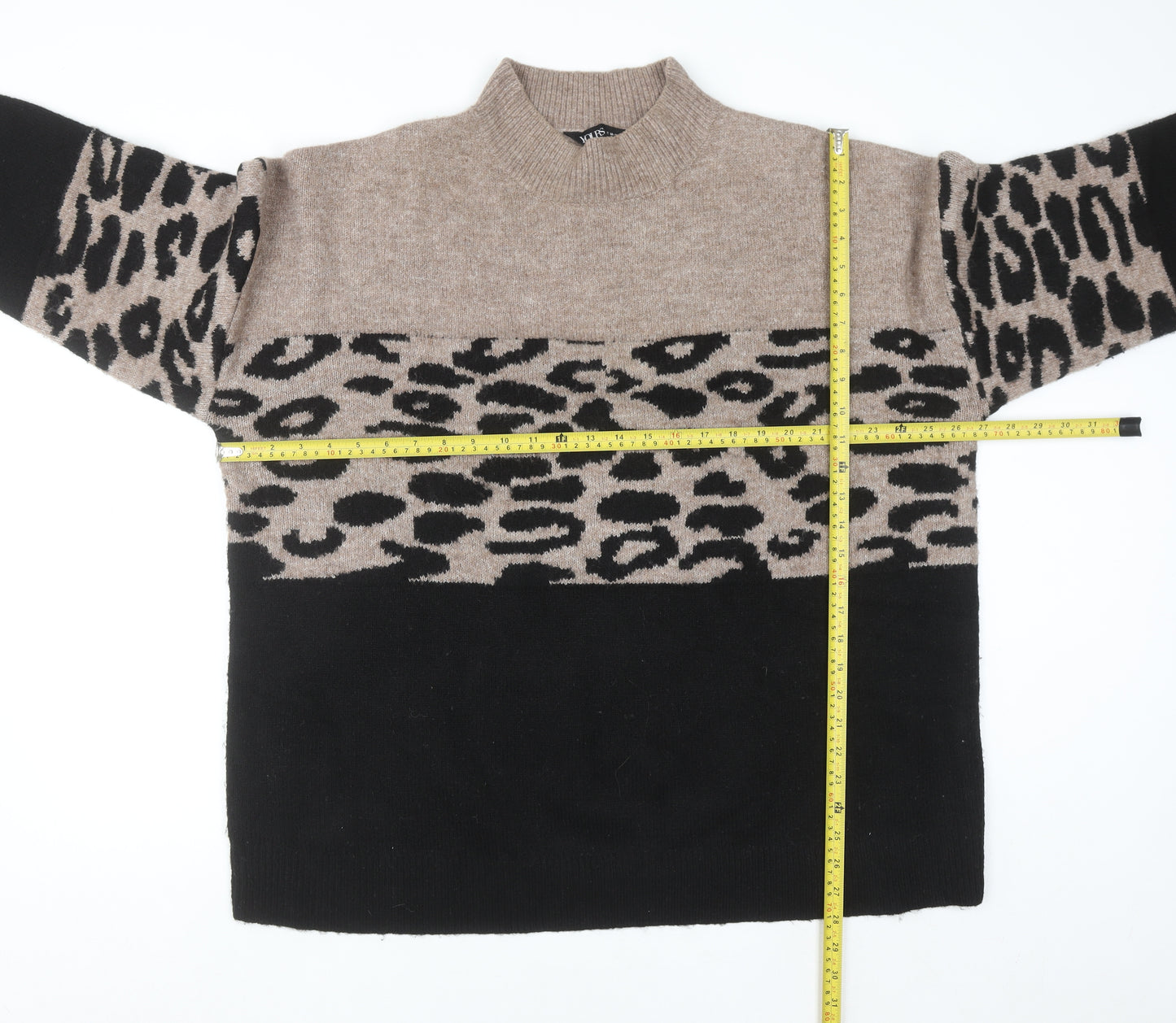 Yours Women Beige Black Animal Print Mock Neck Long Sleeve Jumper Size 18-20