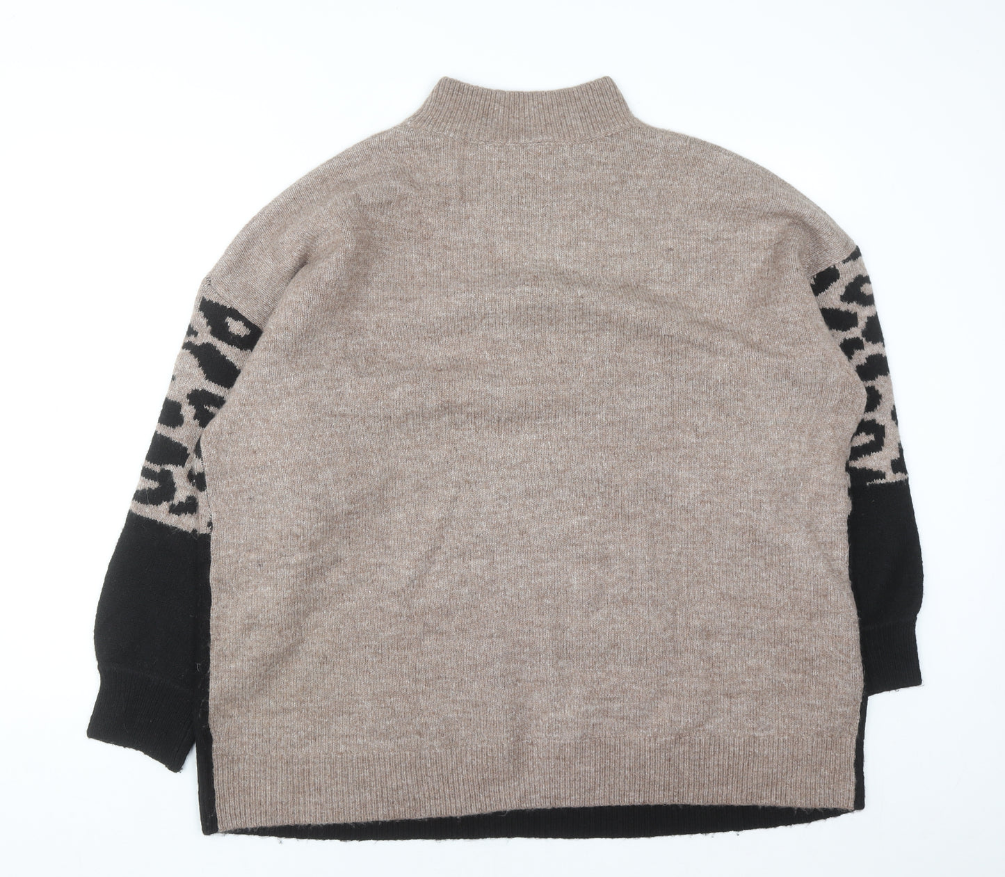 Yours Women Beige Black Animal Print Mock Neck Long Sleeve Jumper Size 18-20