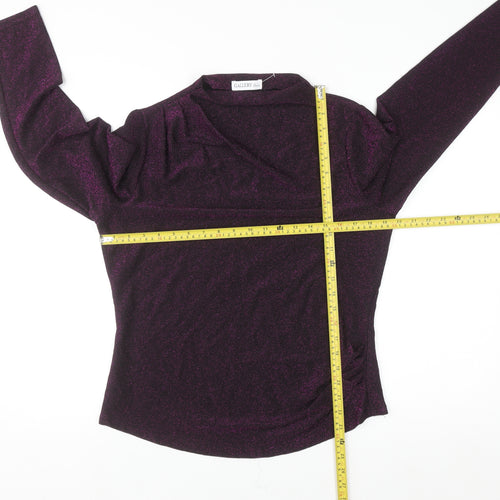 Gallery Women Purple Glitter Wrap Blouse Long Sleeve Size M
