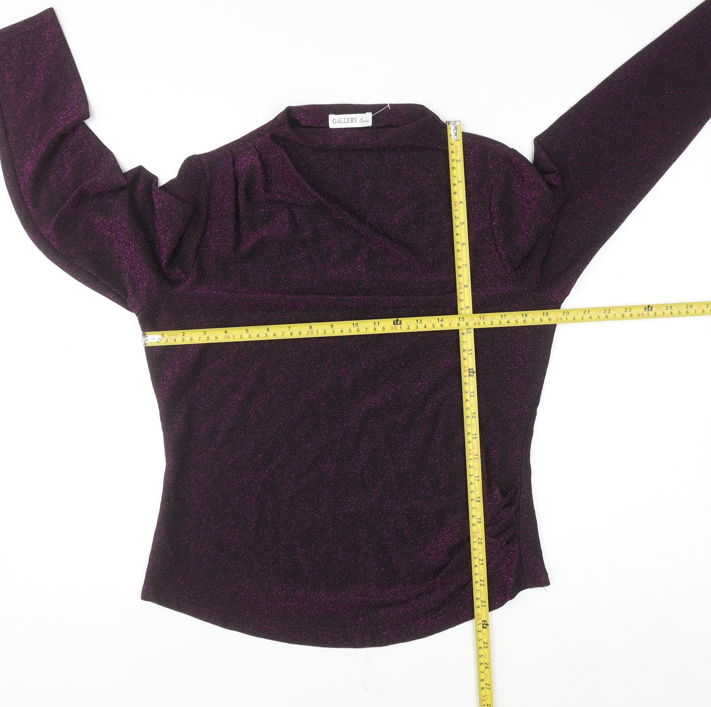 Gallery Women Purple Glitter Wrap Blouse Long Sleeve Size M