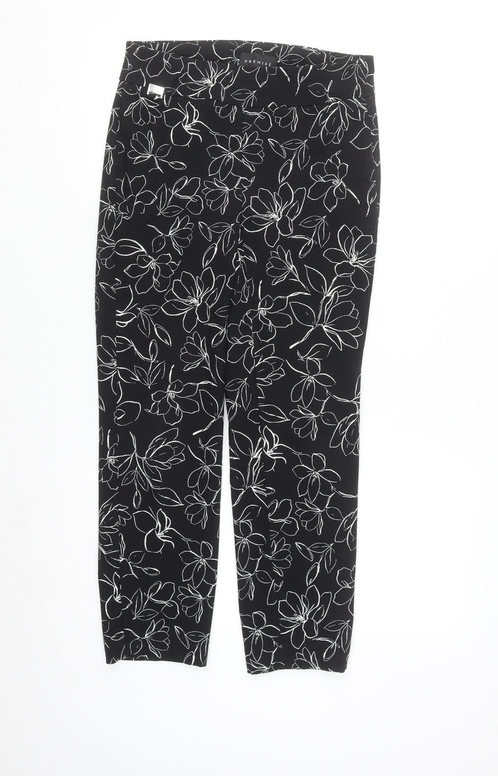 Premise Womens Black Floral Cropped Slim Trousers XS