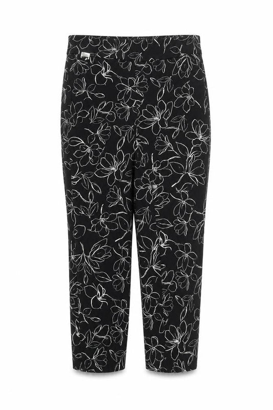 Front view of Premise women’s black floral cropped slim trousers xs