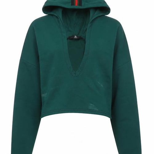 Missguided Womens Green Cropped Pullover Hoodie Size 6