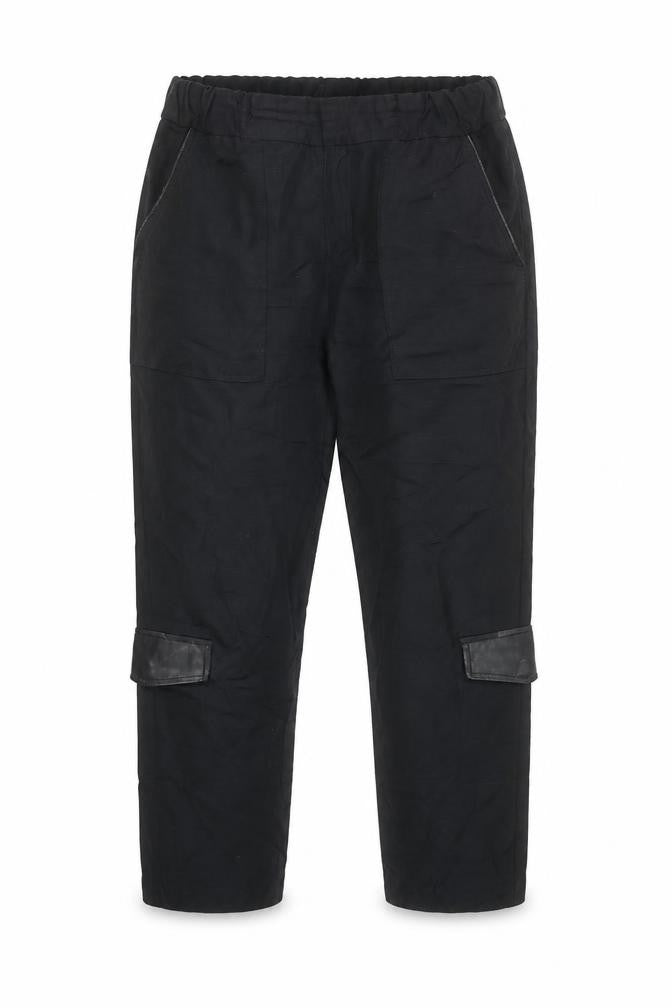 Front view of Bagatelle Collection Women's Black Cargo Trousers, size S, Elastic Waist