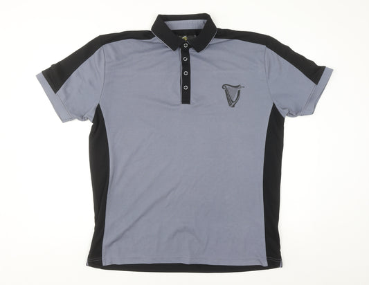 Guinness Men’s Grey and Black Short Sleeve Polo Shirt Size L