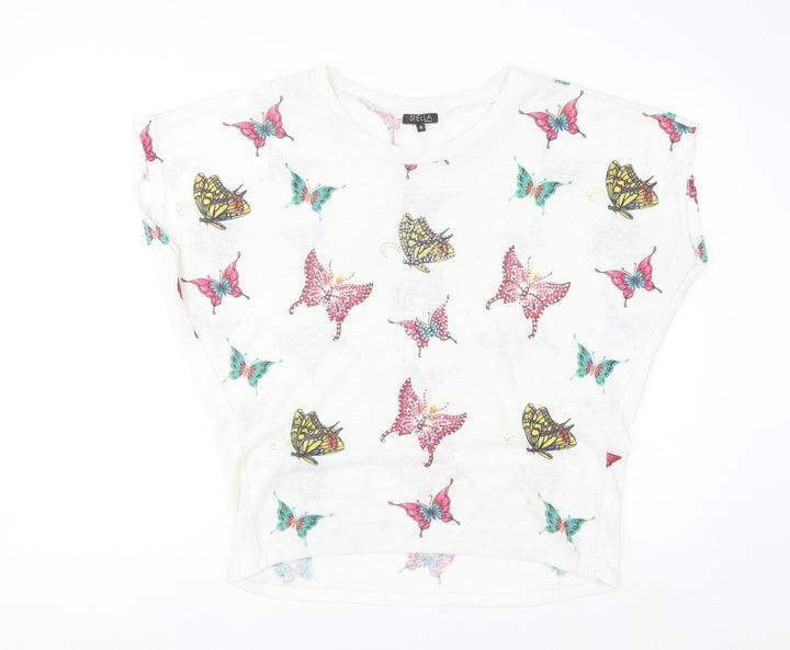 Stella Morgan Womens White Butterfly Print Pullover Jumper Size 10