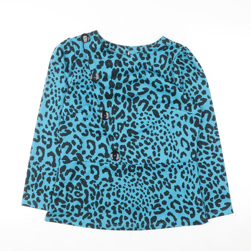 Savida Women's Blue Leopard Print Long Sleeve Blouse XS