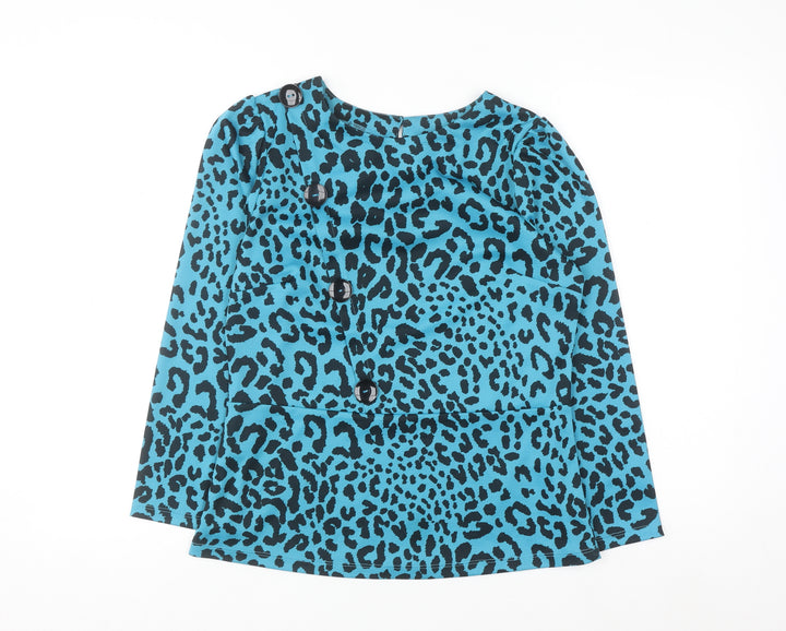 Savida Women's Blue Leopard Print Long Sleeve Blouse XS