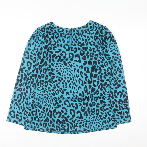 Savida Women's Blue Leopard Print Long Sleeve Blouse XS