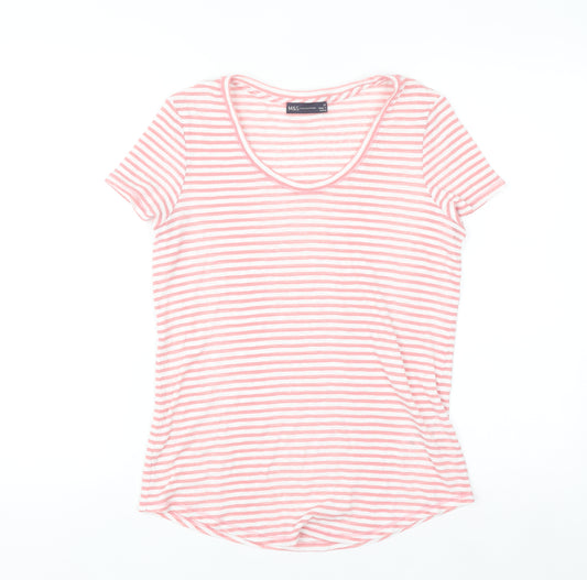 Marks and Spencer Women’s Pink Striped Cotton T-Shirt Size 14
