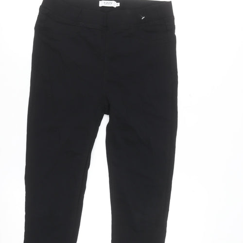 b.young Women's Black Capri Stretch Trousers M Slim Fit