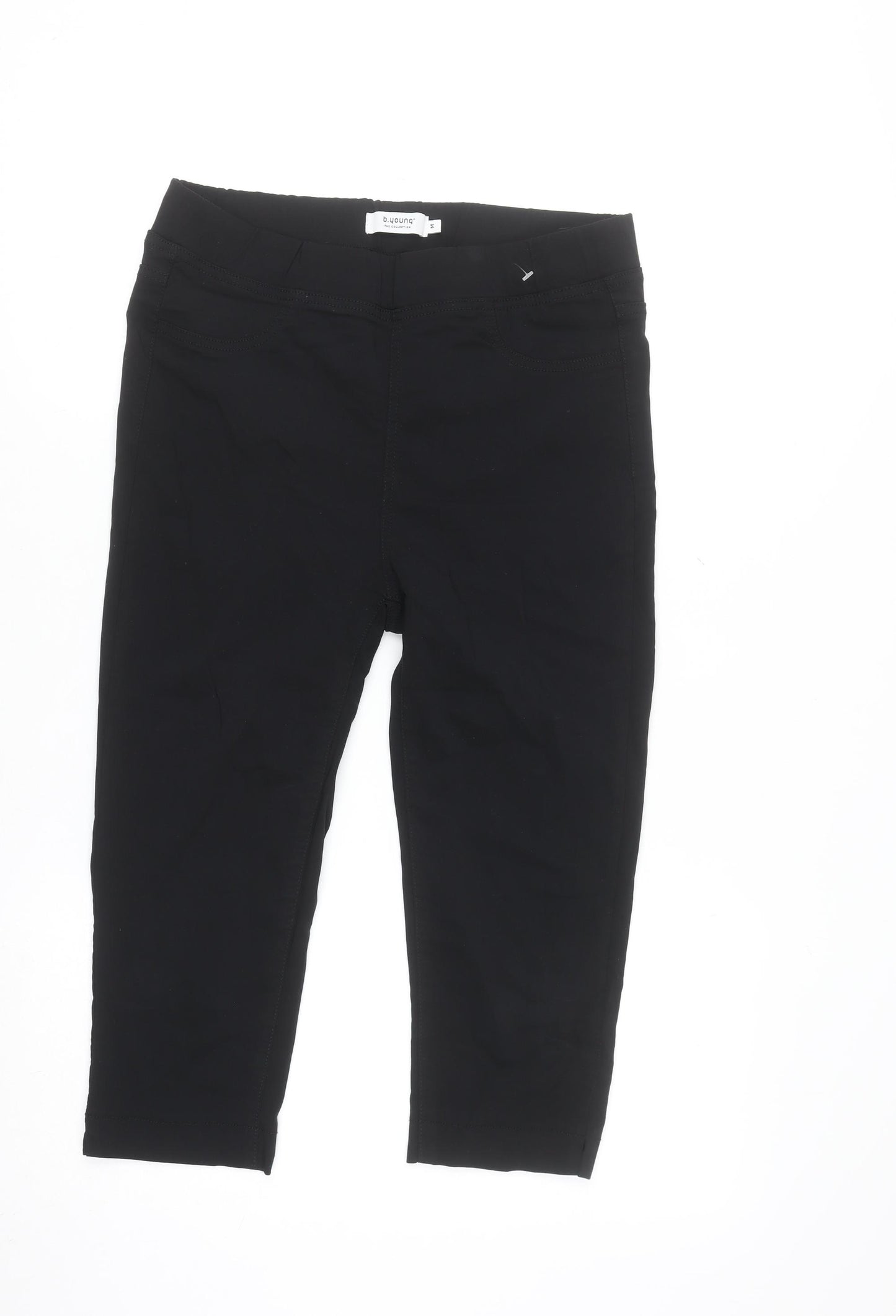 b.young Women's Black Capri Stretch Trousers M Slim Fit