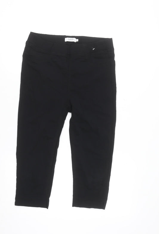 b.young Women's Black Capri Stretch Trousers M Slim Fit