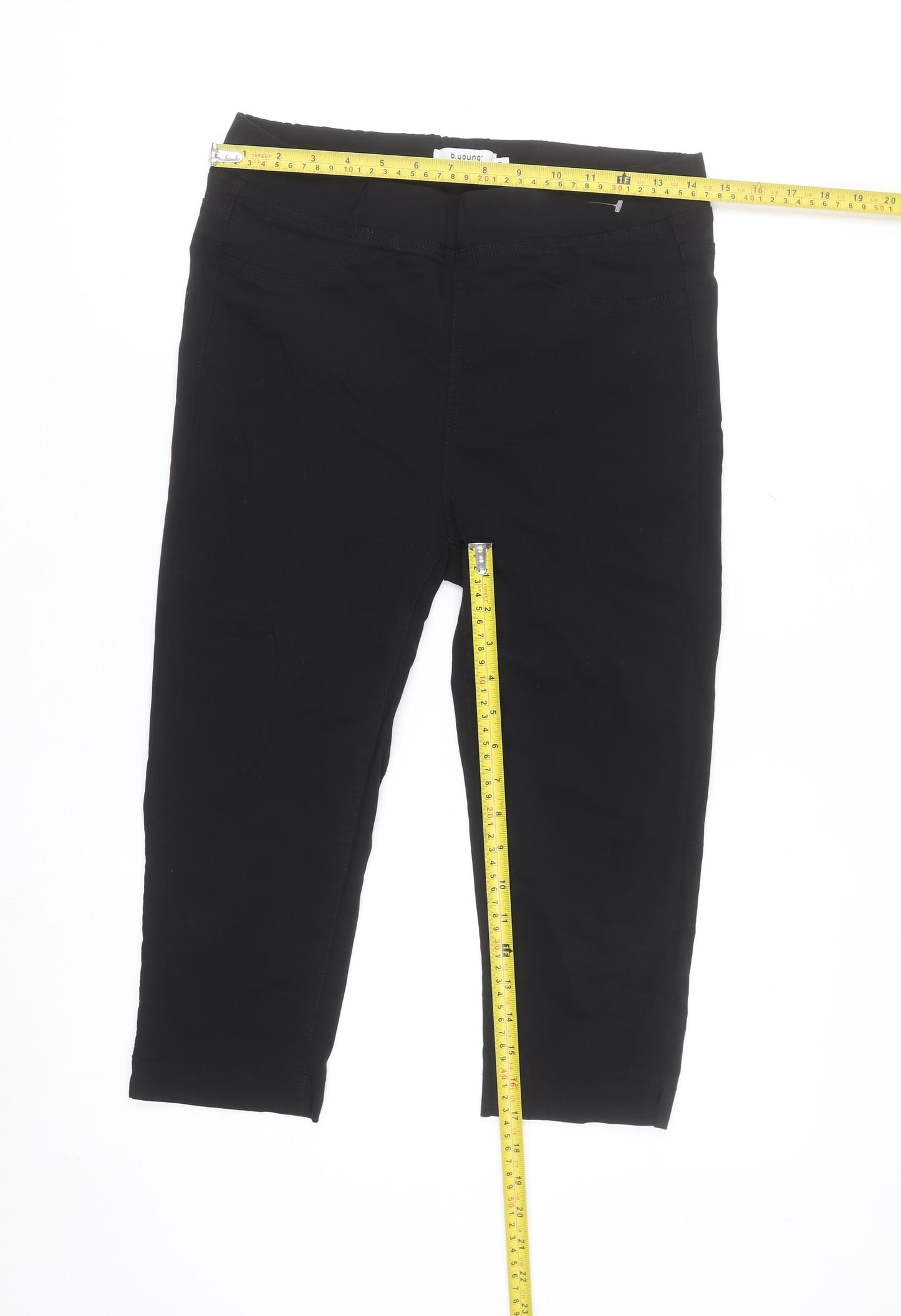 b.young Women's Black Capri Stretch Trousers M Slim Fit