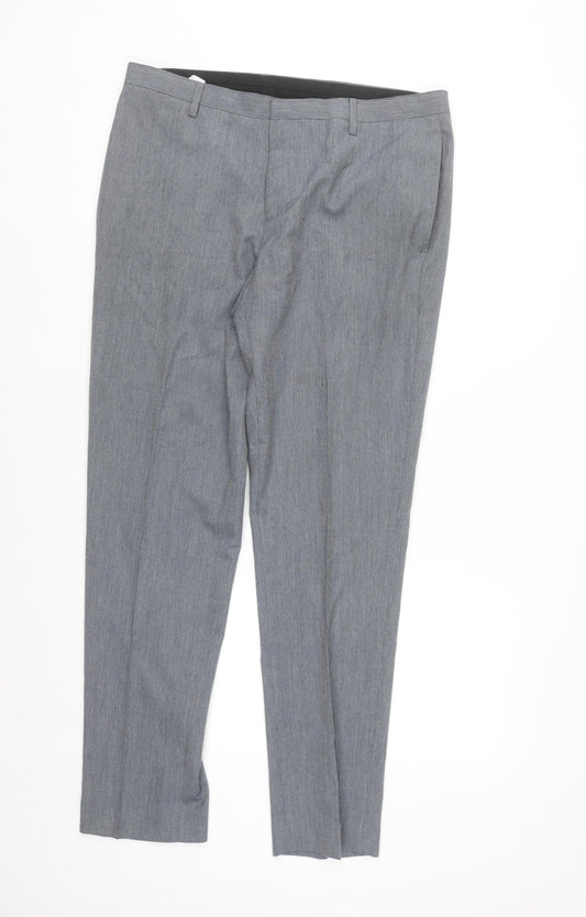 Burton Mens Grey Regular Fit Dress Trousers 34W Smart Work Pants