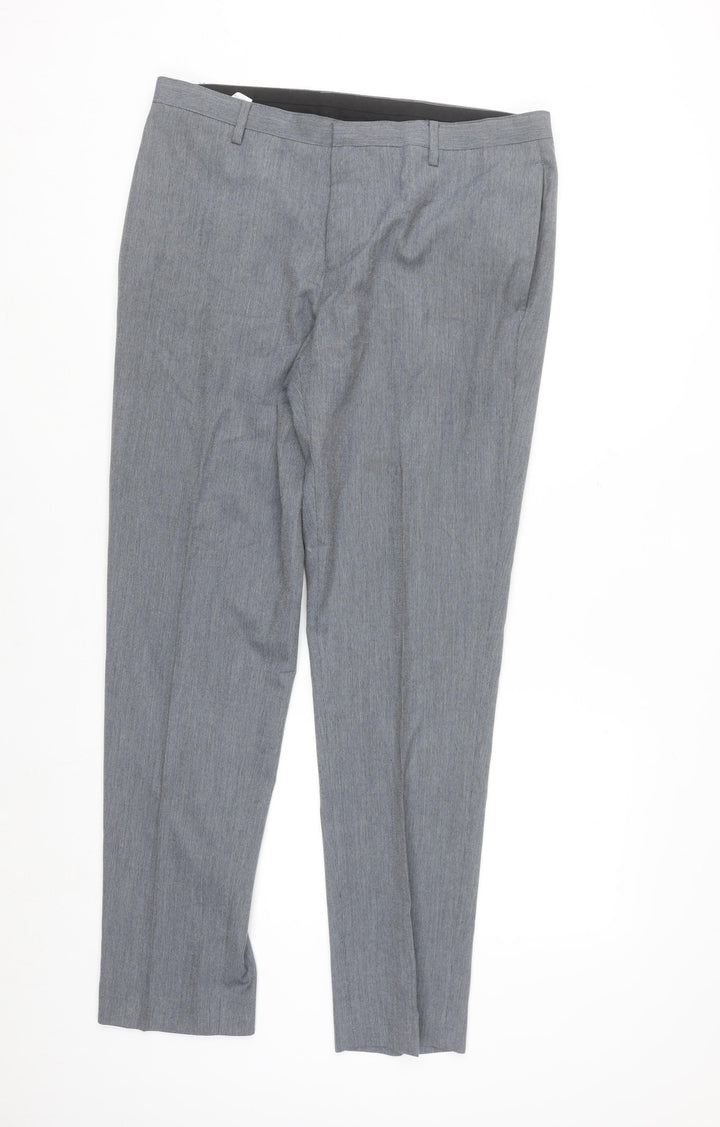 Burton Mens Grey Regular Fit Dress Trousers 34W Smart Work Pants