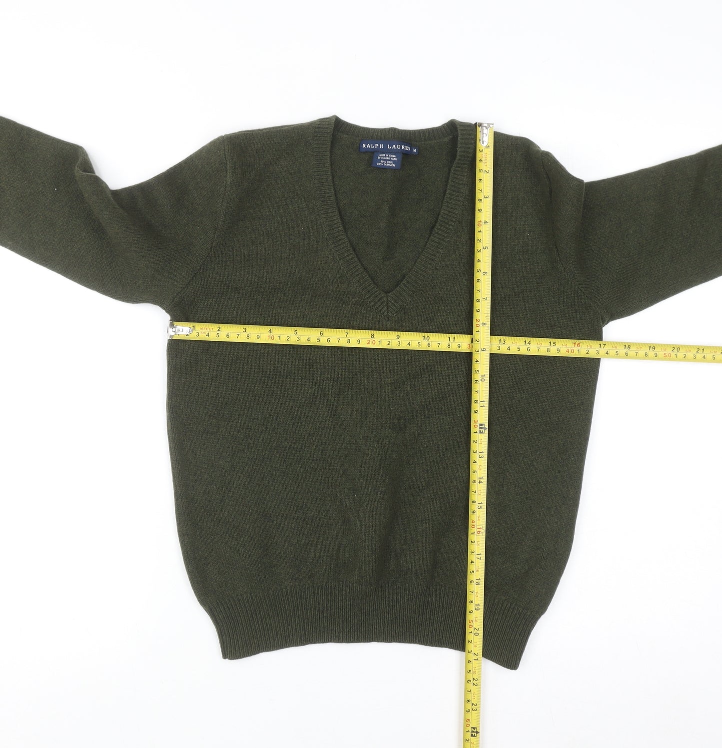 Ralph Lauren Men’s Green Wool Cashmere V-Neck Jumper M