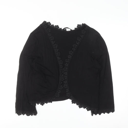 Dunnes Women Black Size 14 Embroidered Cropped Cardigan